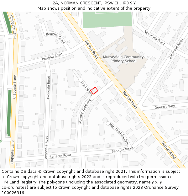 2A, NORMAN CRESCENT, IPSWICH, IP3 9JY: Location map and indicative extent of plot