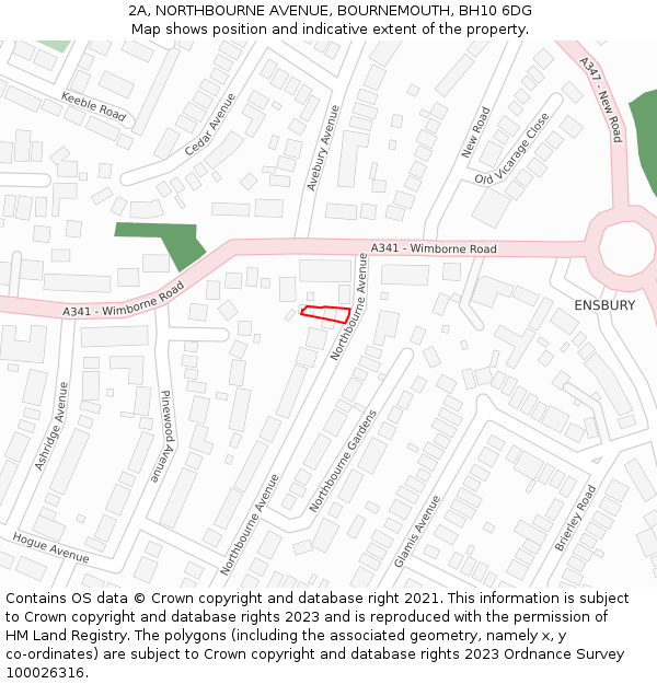 2A, NORTHBOURNE AVENUE, BOURNEMOUTH, BH10 6DG: Location map and indicative extent of plot