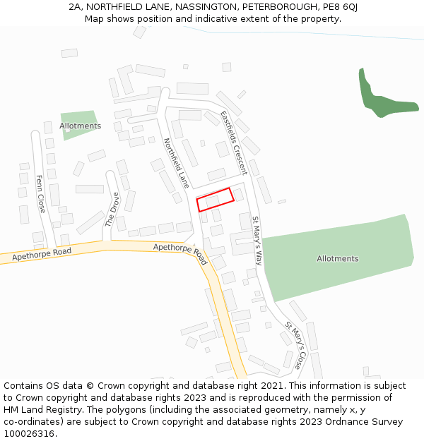 2A, NORTHFIELD LANE, NASSINGTON, PETERBOROUGH, PE8 6QJ: Location map and indicative extent of plot