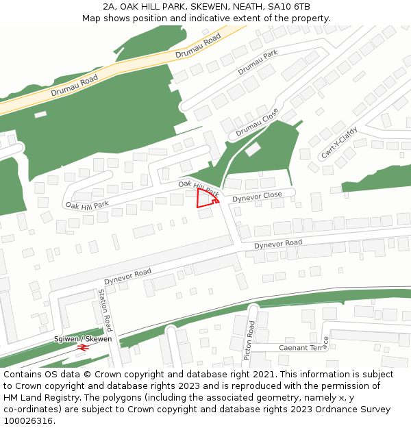 2A, OAK HILL PARK, SKEWEN, NEATH, SA10 6TB: Location map and indicative extent of plot