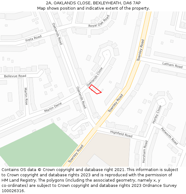 2A, OAKLANDS CLOSE, BEXLEYHEATH, DA6 7AP: Location map and indicative extent of plot