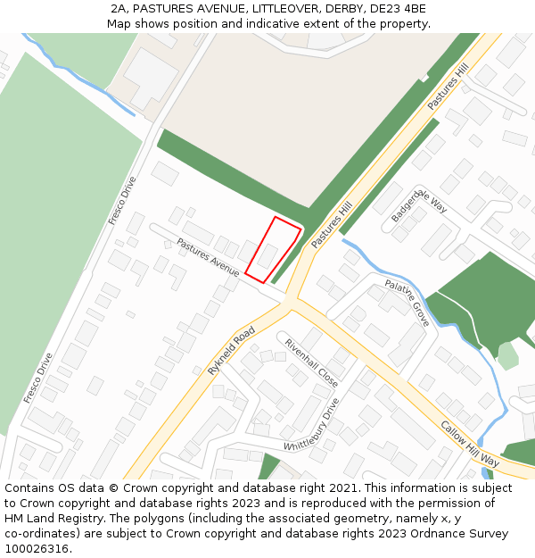 2A, PASTURES AVENUE, LITTLEOVER, DERBY, DE23 4BE: Location map and indicative extent of plot