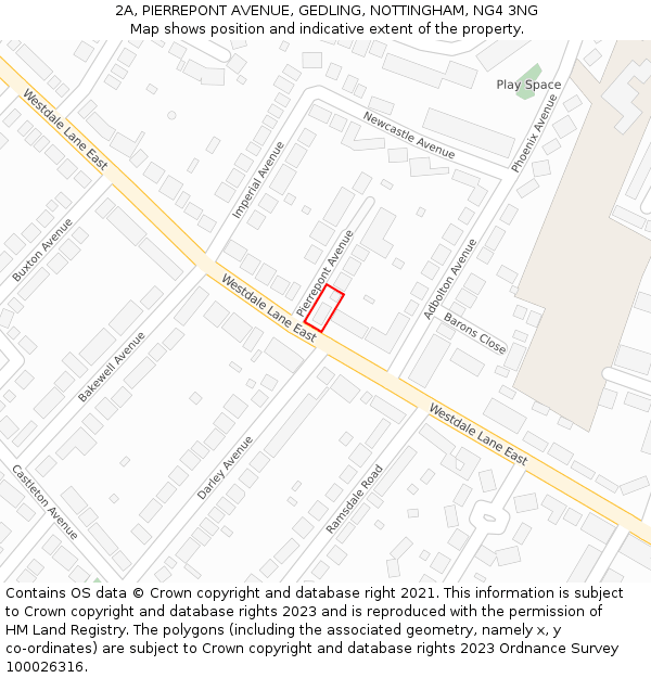 2A, PIERREPONT AVENUE, GEDLING, NOTTINGHAM, NG4 3NG: Location map and indicative extent of plot