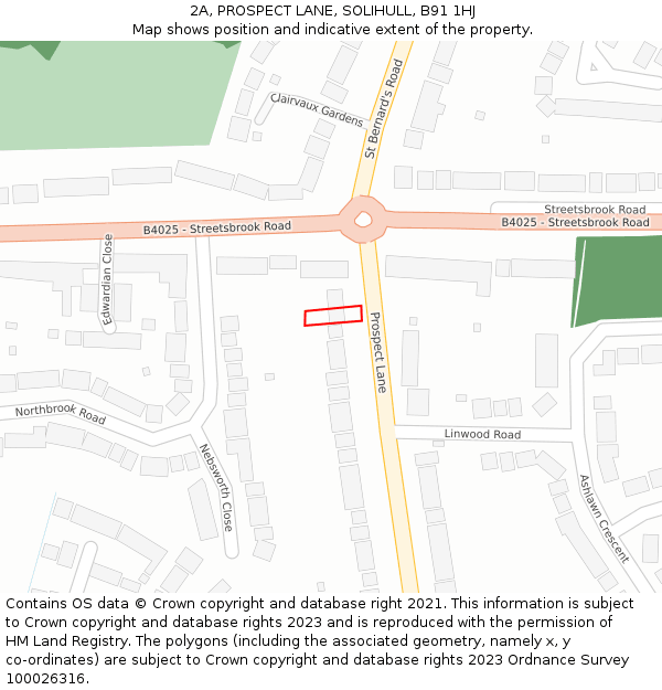 2A, PROSPECT LANE, SOLIHULL, B91 1HJ: Location map and indicative extent of plot