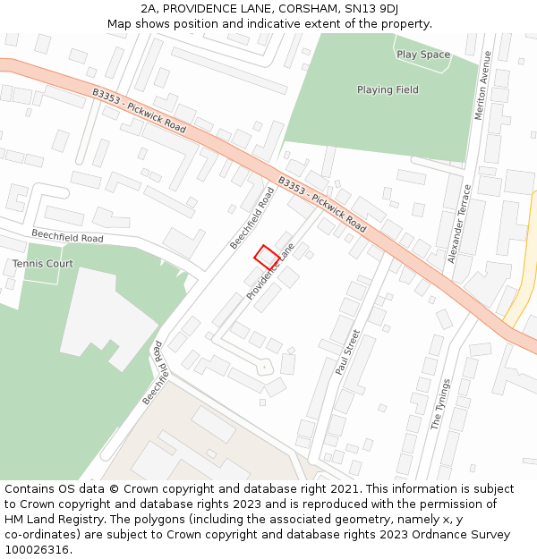 2A, PROVIDENCE LANE, CORSHAM, SN13 9DJ: Location map and indicative extent of plot