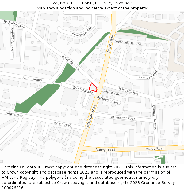 2A, RADCLIFFE LANE, PUDSEY, LS28 8AB: Location map and indicative extent of plot