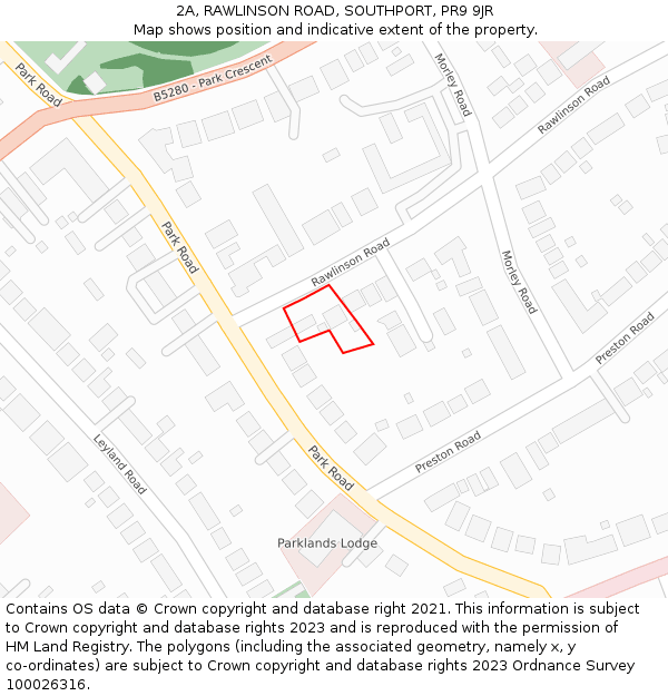 2A, RAWLINSON ROAD, SOUTHPORT, PR9 9JR: Location map and indicative extent of plot