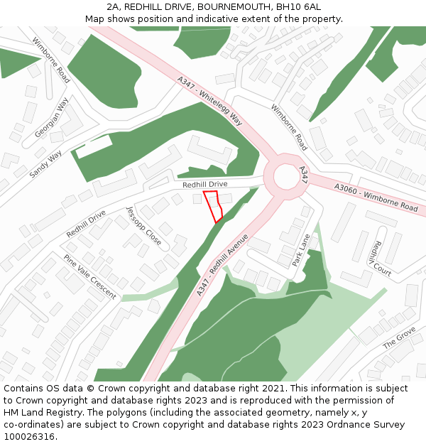 2A, REDHILL DRIVE, BOURNEMOUTH, BH10 6AL: Location map and indicative extent of plot