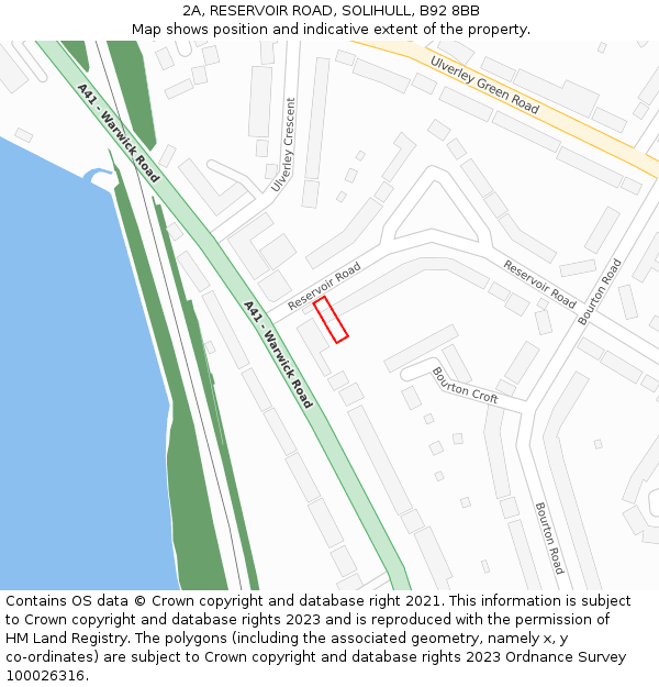 2A, RESERVOIR ROAD, SOLIHULL, B92 8BB: Location map and indicative extent of plot