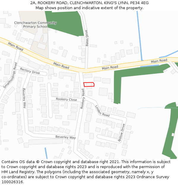 2A, ROOKERY ROAD, CLENCHWARTON, KING'S LYNN, PE34 4EG: Location map and indicative extent of plot