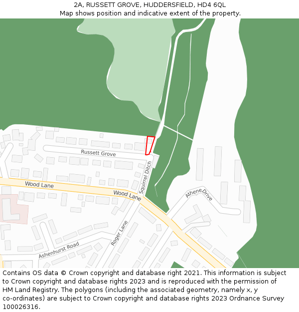 2A, RUSSETT GROVE, HUDDERSFIELD, HD4 6QL: Location map and indicative extent of plot
