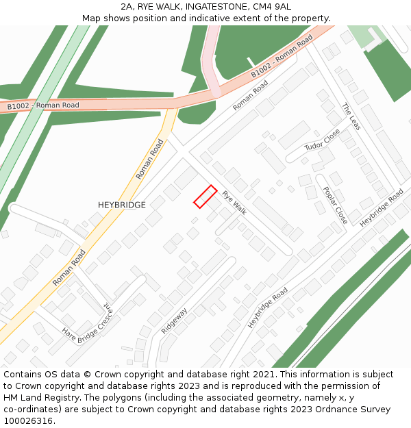 2A, RYE WALK, INGATESTONE, CM4 9AL: Location map and indicative extent of plot