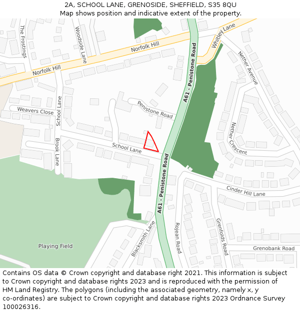 2A, SCHOOL LANE, GRENOSIDE, SHEFFIELD, S35 8QU: Location map and indicative extent of plot