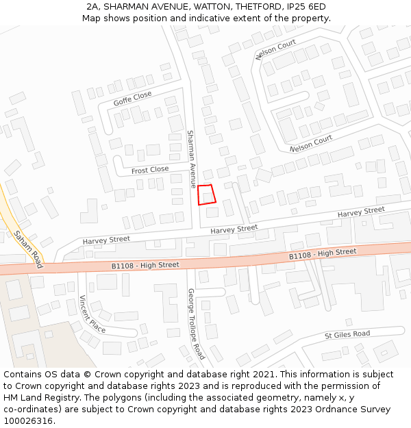 2A, SHARMAN AVENUE, WATTON, THETFORD, IP25 6ED: Location map and indicative extent of plot