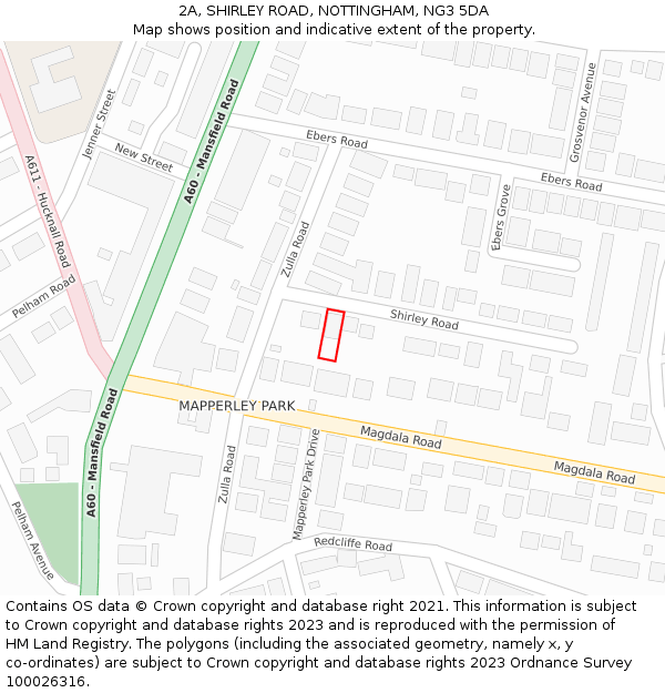 2A, SHIRLEY ROAD, NOTTINGHAM, NG3 5DA: Location map and indicative extent of plot