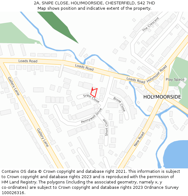 2A, SNIPE CLOSE, HOLYMOORSIDE, CHESTERFIELD, S42 7HD: Location map and indicative extent of plot
