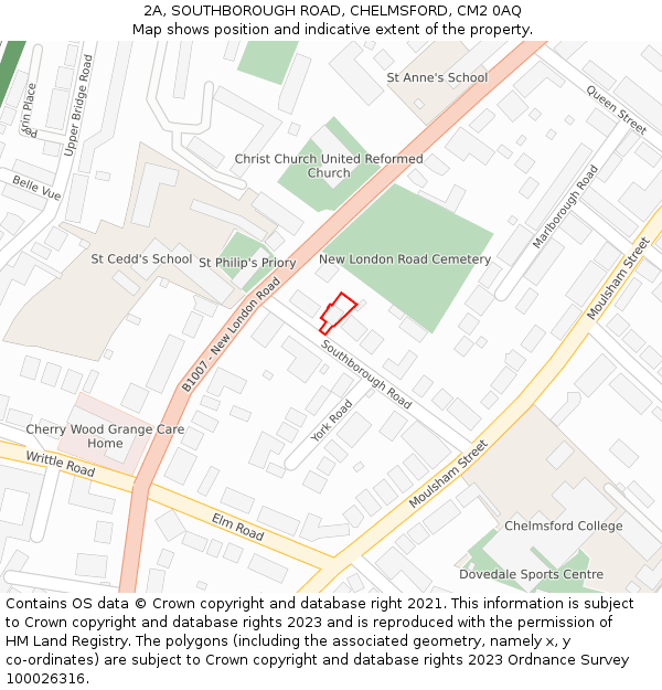 2A, SOUTHBOROUGH ROAD, CHELMSFORD, CM2 0AQ: Location map and indicative extent of plot