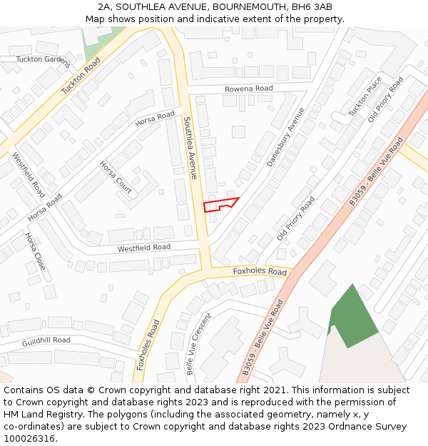 2A, SOUTHLEA AVENUE, BOURNEMOUTH, BH6 3AB: Location map and indicative extent of plot