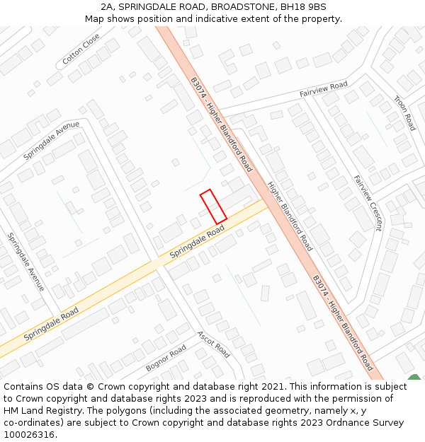 2A, SPRINGDALE ROAD, BROADSTONE, BH18 9BS: Location map and indicative extent of plot
