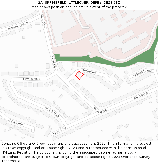 2A, SPRINGFIELD, LITTLEOVER, DERBY, DE23 6EZ: Location map and indicative extent of plot