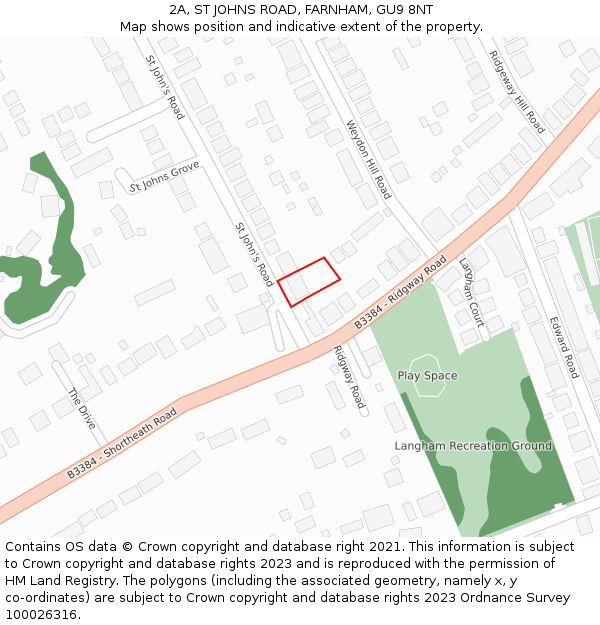 2A, ST JOHNS ROAD, FARNHAM, GU9 8NT: Location map and indicative extent of plot