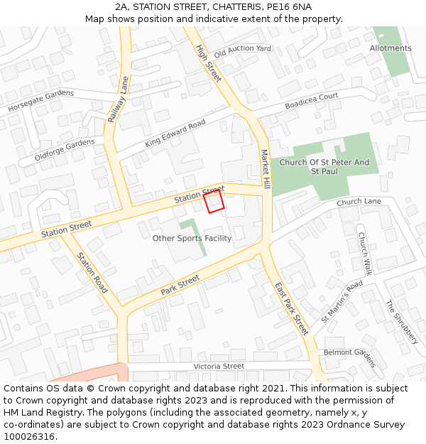 2A, STATION STREET, CHATTERIS, PE16 6NA: Location map and indicative extent of plot