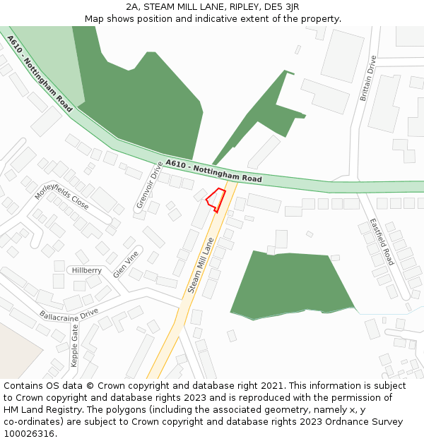 2A, STEAM MILL LANE, RIPLEY, DE5 3JR: Location map and indicative extent of plot