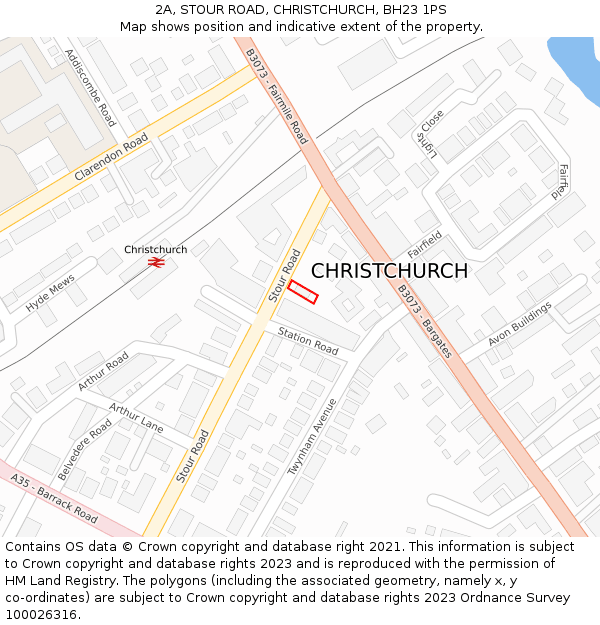 2A, STOUR ROAD, CHRISTCHURCH, BH23 1PS: Location map and indicative extent of plot