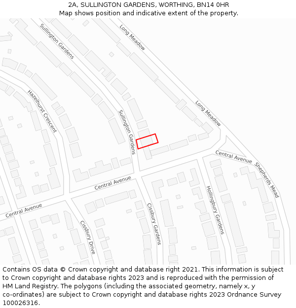 2A, SULLINGTON GARDENS, WORTHING, BN14 0HR: Location map and indicative extent of plot