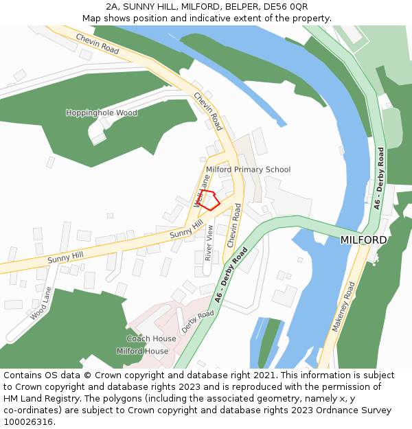 2A, SUNNY HILL, MILFORD, BELPER, DE56 0QR: Location map and indicative extent of plot