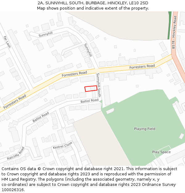 2A, SUNNYHILL SOUTH, BURBAGE, HINCKLEY, LE10 2SD: Location map and indicative extent of plot