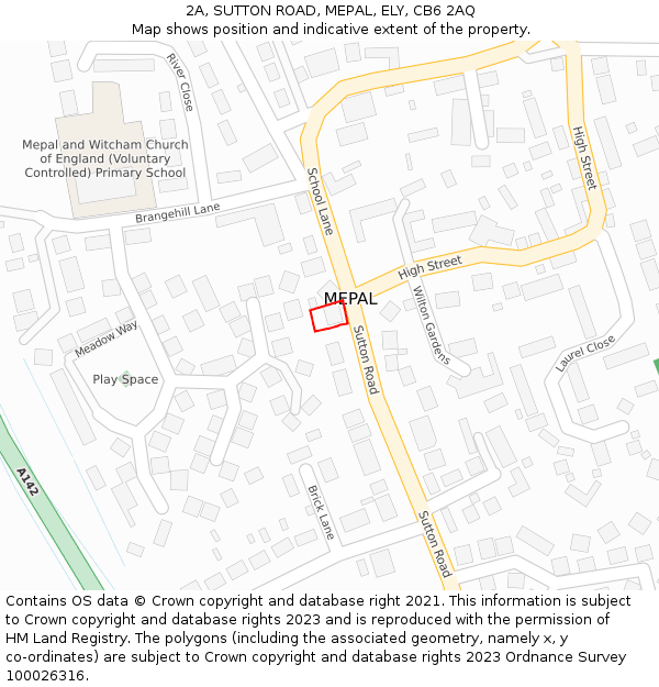 2A, SUTTON ROAD, MEPAL, ELY, CB6 2AQ: Location map and indicative extent of plot