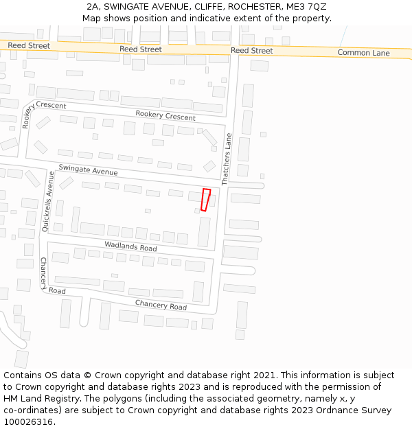 2A, SWINGATE AVENUE, CLIFFE, ROCHESTER, ME3 7QZ: Location map and indicative extent of plot
