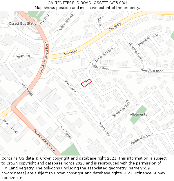 2A, TENTERFIELD ROAD, OSSETT, WF5 0RU: Location map and indicative extent of plot