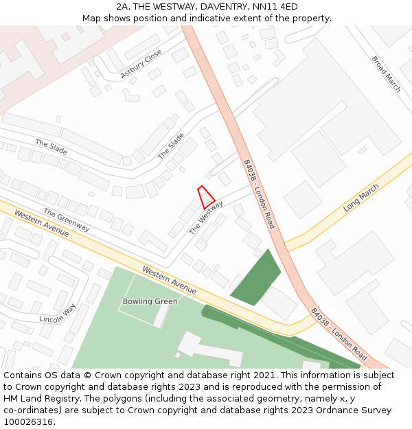 2A, THE WESTWAY, DAVENTRY, NN11 4ED: Location map and indicative extent of plot