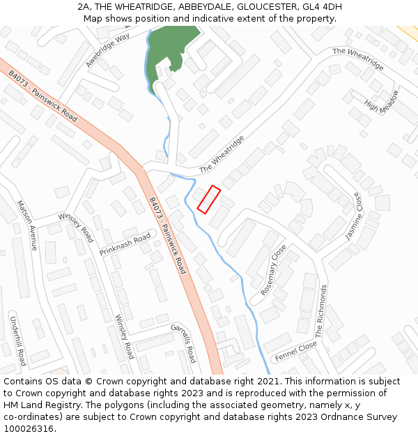 2A, THE WHEATRIDGE, ABBEYDALE, GLOUCESTER, GL4 4DH: Location map and indicative extent of plot
