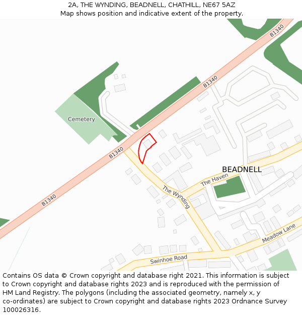 2A, THE WYNDING, BEADNELL, CHATHILL, NE67 5AZ: Location map and indicative extent of plot