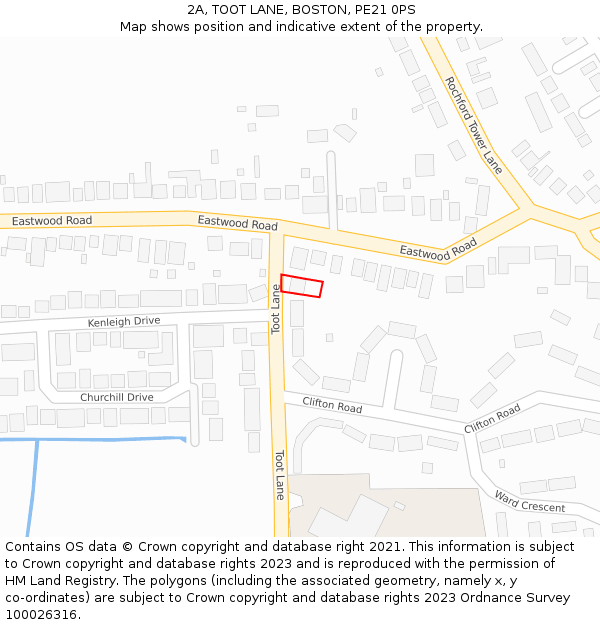 2A, TOOT LANE, BOSTON, PE21 0PS: Location map and indicative extent of plot