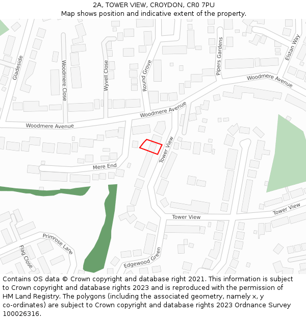 2A, TOWER VIEW, CROYDON, CR0 7PU: Location map and indicative extent of plot