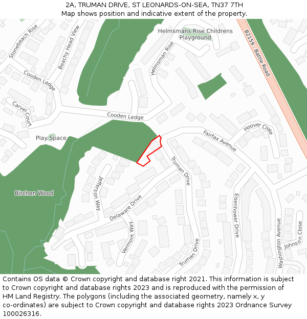 2A, TRUMAN DRIVE, ST LEONARDS-ON-SEA, TN37 7TH: Location map and indicative extent of plot
