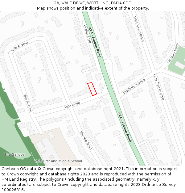 2A, VALE DRIVE, WORTHING, BN14 0DD: Location map and indicative extent of plot