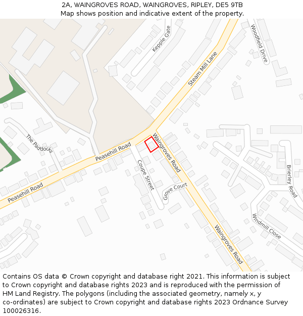 2A, WAINGROVES ROAD, WAINGROVES, RIPLEY, DE5 9TB: Location map and indicative extent of plot