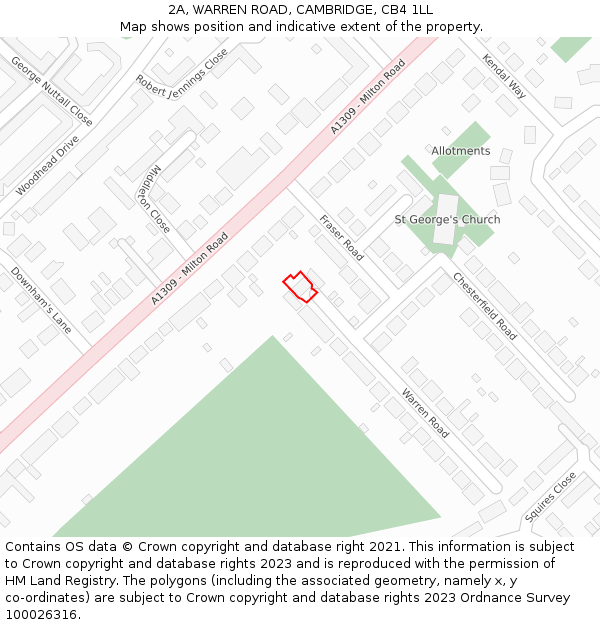2A, WARREN ROAD, CAMBRIDGE, CB4 1LL: Location map and indicative extent of plot