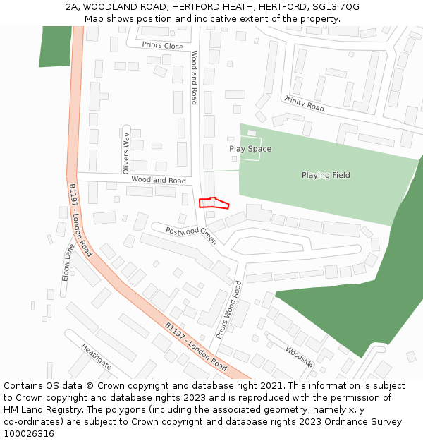 2A, WOODLAND ROAD, HERTFORD HEATH, HERTFORD, SG13 7QG: Location map and indicative extent of plot