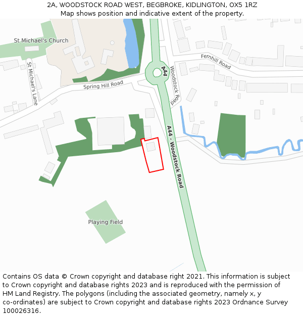 2A, WOODSTOCK ROAD WEST, BEGBROKE, KIDLINGTON, OX5 1RZ: Location map and indicative extent of plot