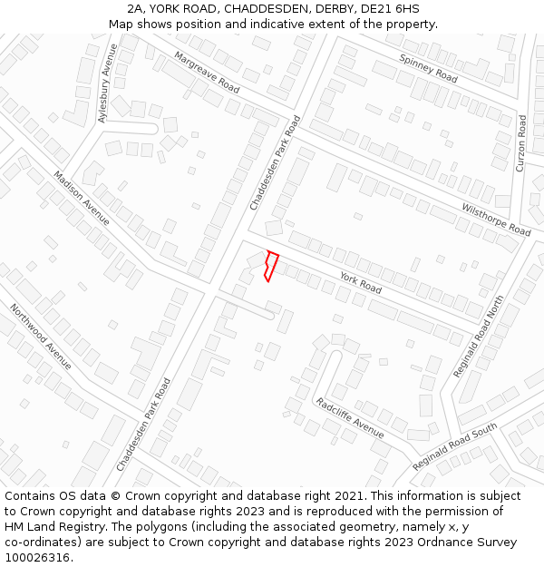2A, YORK ROAD, CHADDESDEN, DERBY, DE21 6HS: Location map and indicative extent of plot