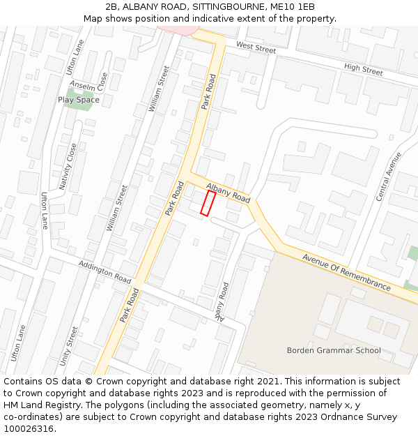2B, ALBANY ROAD, SITTINGBOURNE, ME10 1EB: Location map and indicative extent of plot