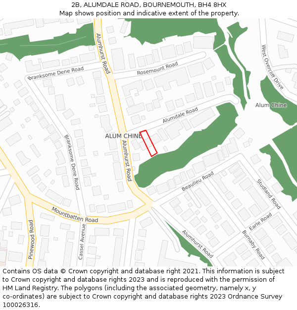 2B, ALUMDALE ROAD, BOURNEMOUTH, BH4 8HX: Location map and indicative extent of plot