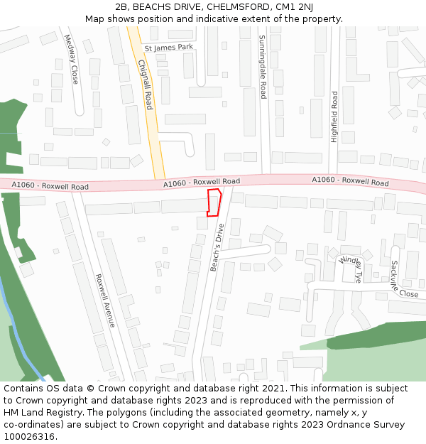 2B, BEACHS DRIVE, CHELMSFORD, CM1 2NJ: Location map and indicative extent of plot
