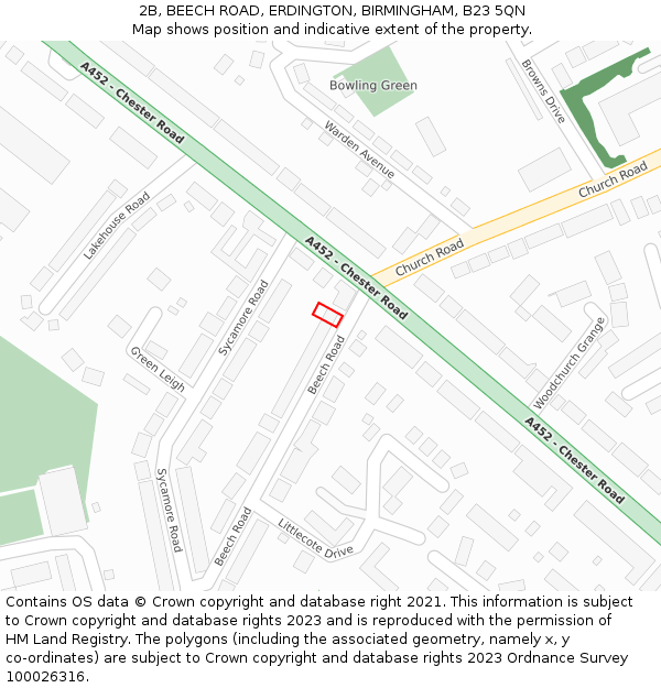 2B, BEECH ROAD, ERDINGTON, BIRMINGHAM, B23 5QN: Location map and indicative extent of plot
